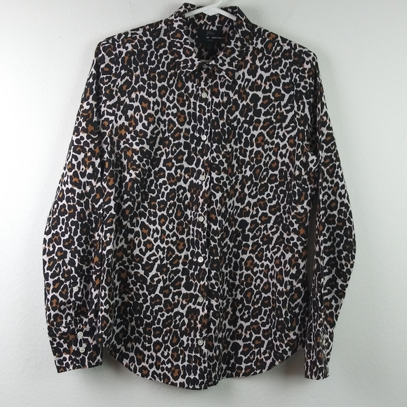 J. Crew Tops - J.CREW Linen Blend Button Down Animal Print Top